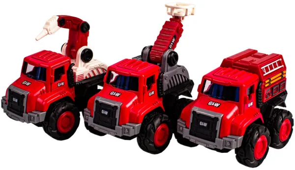 Brandbilar i metall med tröghetsmotor 3 st.