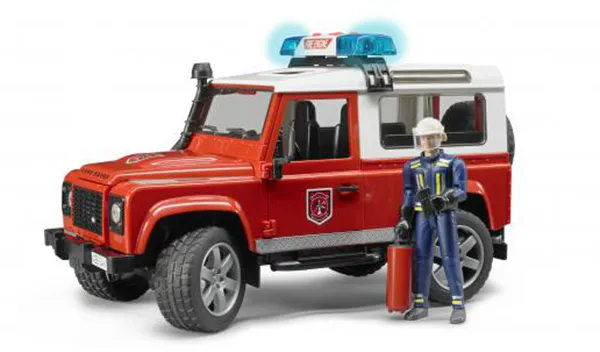 Bruder Land Rover Defender St.Wagon brandkårsfordon med brandman
