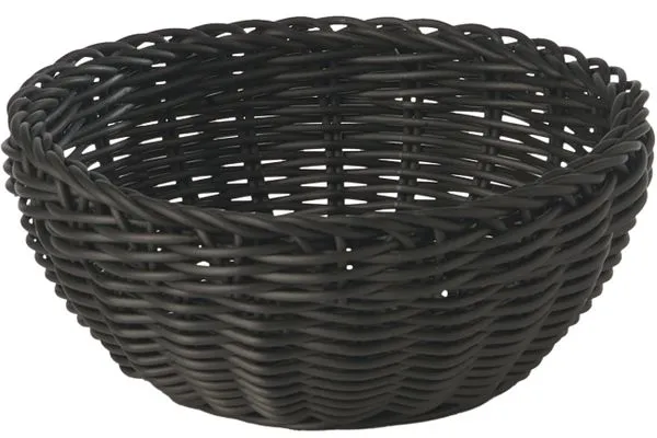 Brödkorg, rund, svart plastfläta, Ø20xH8 cm